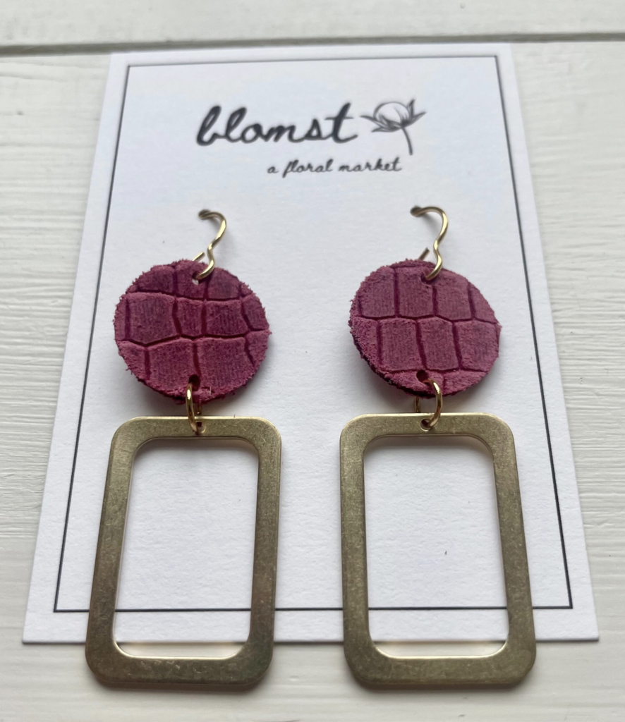 Leather & Brass Rectangle Earrings