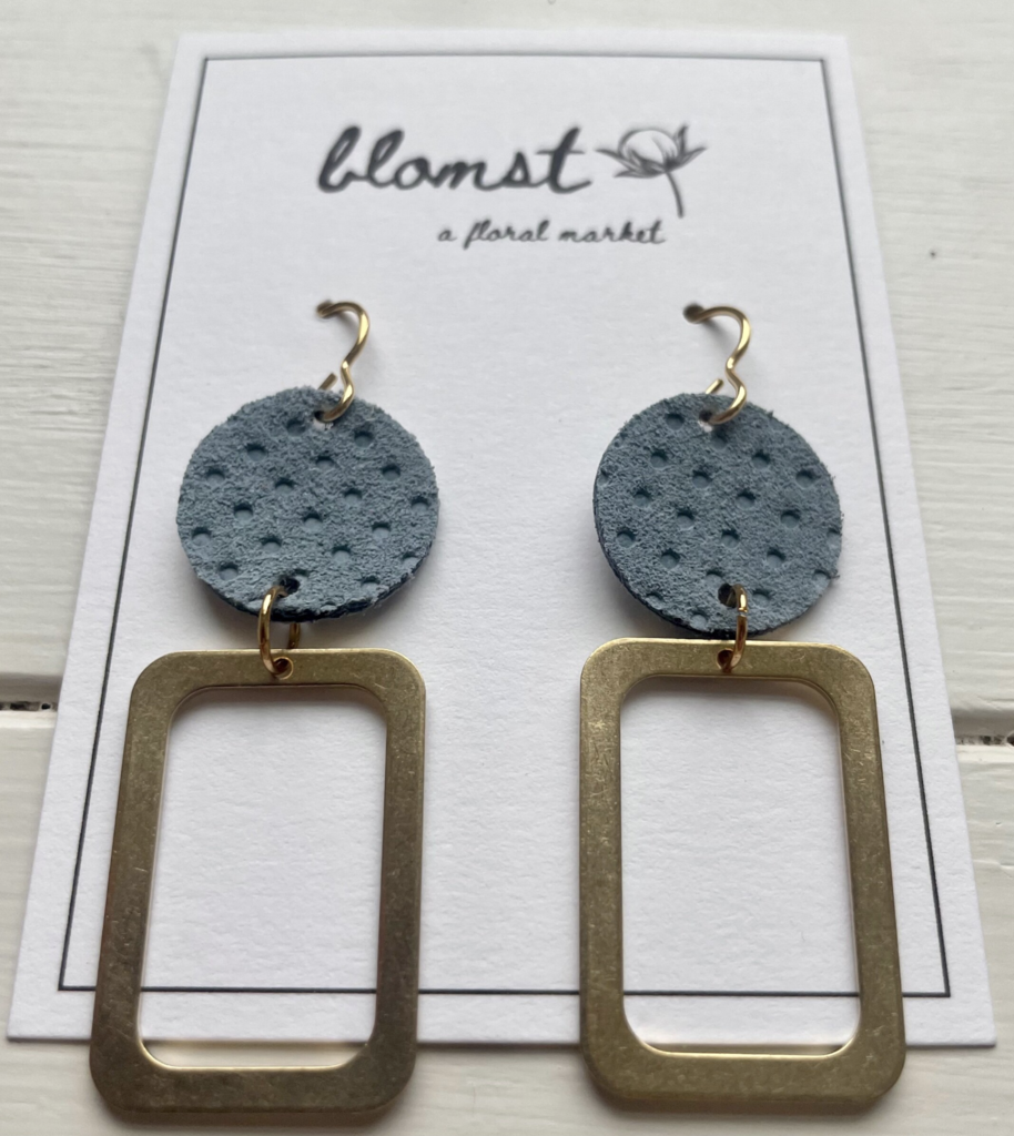 Leather & Brass Rectangle Earrings