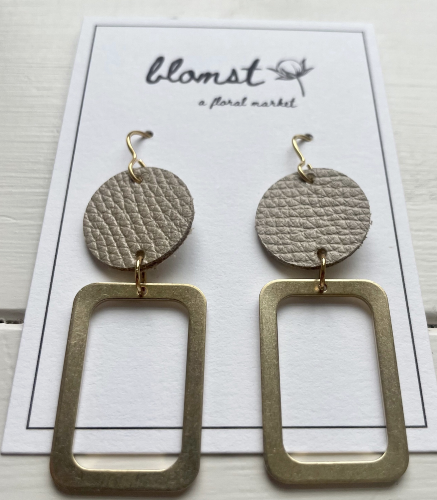 Leather & Brass Rectangle Earrings