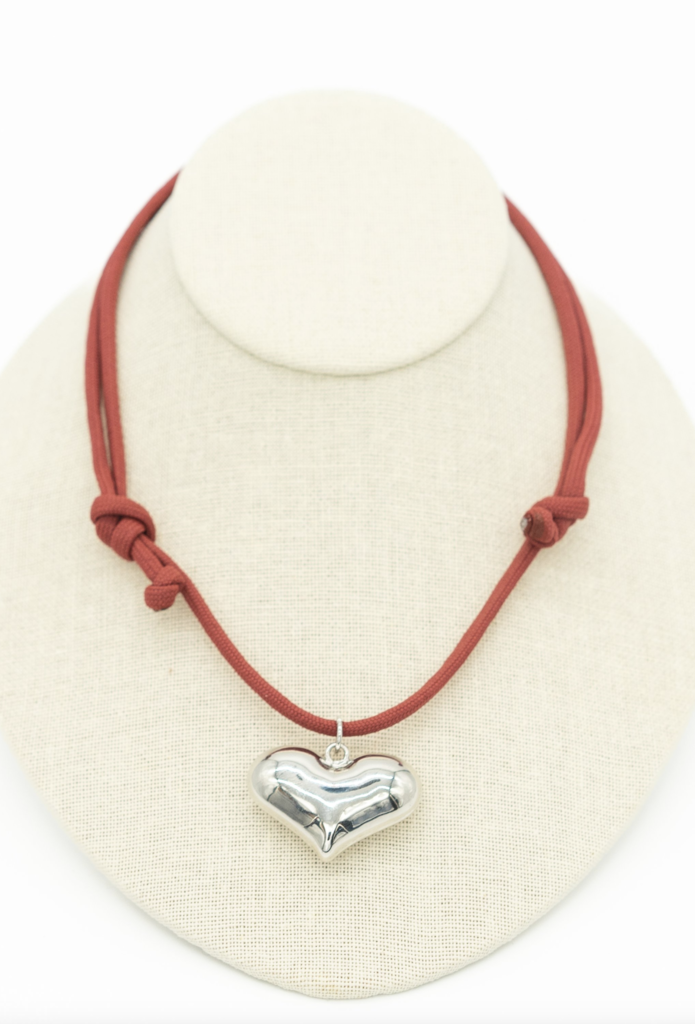 The Paracord Jumbo Puffy Heart Necklace: Silver